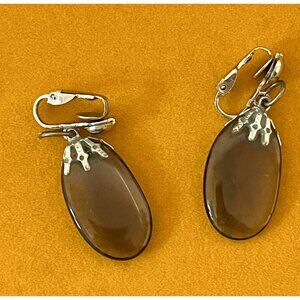 Vintage Smokey Earrings Translucent Gray Brown Colored Stone Dangle Clip On